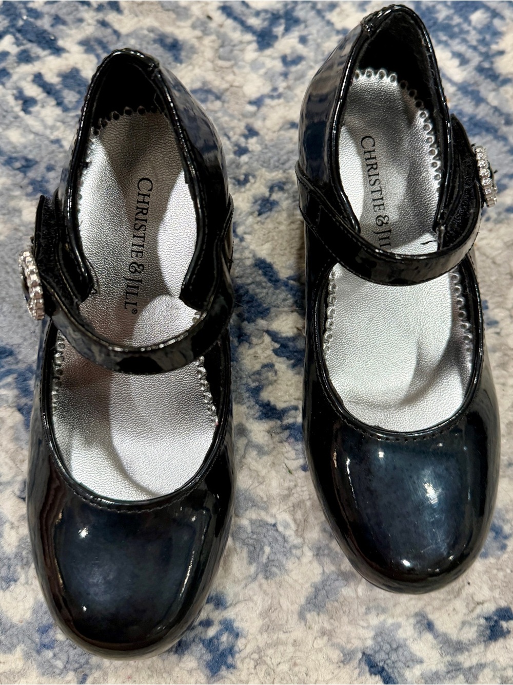Christie & Jill Girls' Black Patent Mary Jane with Rhinestone Buckle